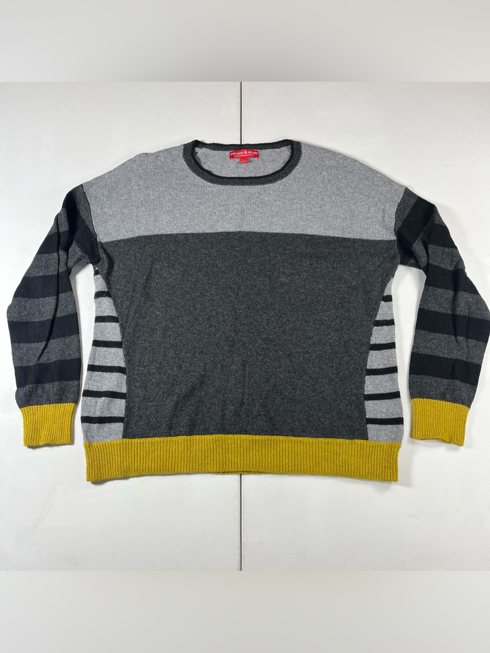 Krimson Klover Color Block Gray Yellow Sweater Alpaca Merino Outdoor Womens L